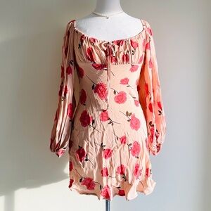 Audrey 3+1 Peach Blush Floral Long Sleeve Mini Dress